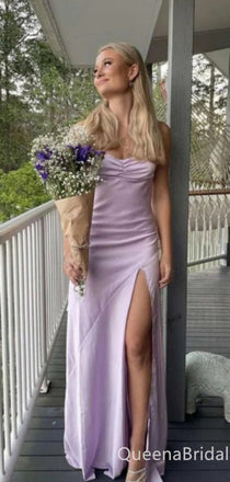 Sexy Simple Light Purple Sheath Evening Gown Maxi Long Formal Dresses Prom Dresses with Side Slit,WGP908