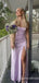 Sexy Simple Light Purple Sheath Evening Gown Maxi Long Formal Dresses Prom Dresses with Side Slit,WGP908