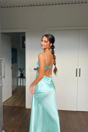Elegant blue-green Mermaid Spaghetti Straps Long Prom Dress to Impress,WGP1733