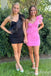 Pink One Shoulder Mermaid Graduation Party Short Homecoming Dresses , QB0810