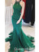 Emerald Green Mermaid Ruffles Halter Maxi Long Prom Dresses Evening Gown,WGP548