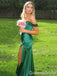 Sexy Green Off the Shoulder Side Slit Mermaid Sweetheart Long Prom Dresses ,WGP1660