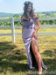 Gorgeous Velvet Lilac Off Shoulder Side Slit Mermaid Long Party Dress Prom Dresses,WGP1729