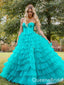 Fluffy Tiered Green Tulle Sweetheart A-line Long Party Dress Long Prom Dresses to Impress ,WGP1439