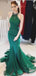 Emerald Green Mermaid Ruffles Halter Maxi Long Prom Dresses Evening Gown,WGP548