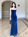 Sexy Blue Spaghetti Straps Side Slit Mermaid Long Prom Dress to Impress ,WGP1690