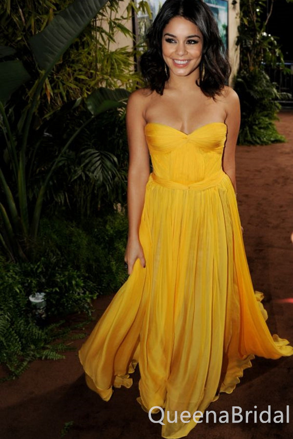 Yellow Strapless Sweetheart A-line Long Prom Dresses to Impress ,WGP1350