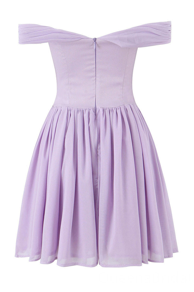 Elegant Lilac Off the Shoulder A-line Chiffon Short Homecoming Dress Graduation Party Dress , QB0866