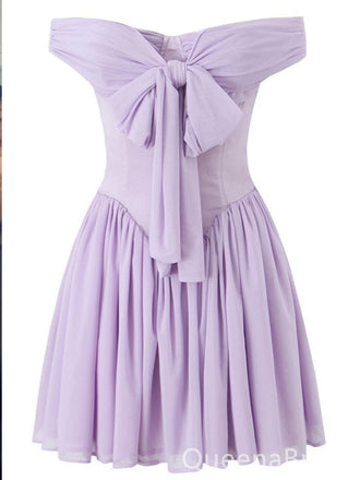 Elegant Lilac Off the Shoulder A-line Chiffon Short Homecoming Dress Graduation Party Dress , QB0866