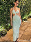 Unique Mint Green Spaghetti Straps Mermaid Evening Gown Maxi Long Formal Dresses Prom Dresses,WGP910