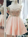 Light Pink Sweetheart Beaded A-line Spaghetti Straps Graduation Party Short Homecoming Dresses  ,QB0762