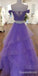 Purple Lace Appliques Off Shoulder Two Pieces A-line Layer Fluffy Evening Gown Maxi Long Evening Party Prom Dresses ,WGP1072