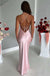 Light Pink Spaghetti Straps Lace up Back Sheath Party Dress Long Prom Dresses to Impress ,WGP1643