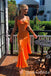 Gorgeous Orange Spaghetti Straps V Neck Satin Long Prom Dress Online ,WGP1675