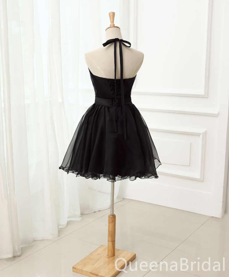 Gorgeous Halter Illusion Black A-line Graduation Party Short Homecoming Dress Formal Evening Party Dress, QB0837