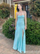 Gorgeous Light Blue Spaghetti Straps Side Slit A-line Satin Long Prom Dress Online ,WGP1677