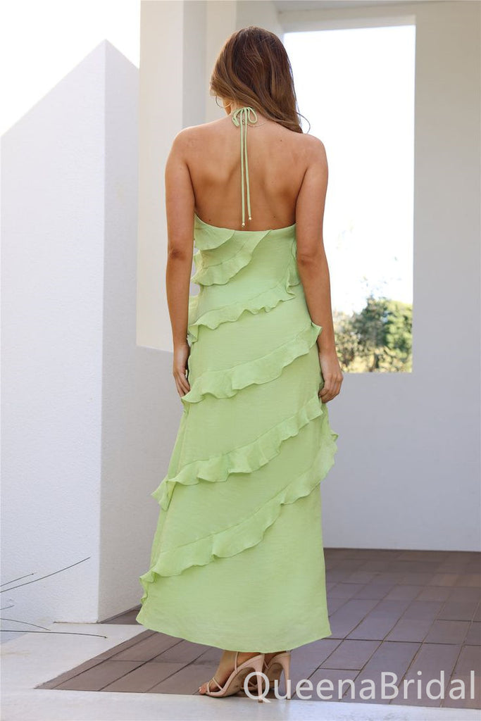 Elegant Green Halter Chiffon Sheath Long Prom Dress Online ,WGP1678