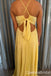 Elegant Yellow V Neck Stylish Back V Neck A-line Long Prom Dress Online ,WGP1683