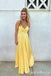 Elegant Yellow V Neck Stylish Back V Neck A-line Long Prom Dress Online ,WGP1683