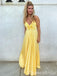 Elegant Yellow V Neck Stylish Back V Neck A-line Long Prom Dress Online ,WGP1683