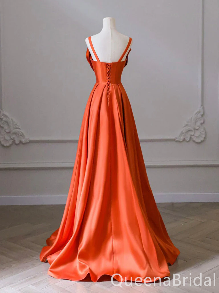 Gorgeous Orange Bow Lace up Back A-line Long Prom Dress Online ,WGP1684