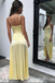 Stylish Light Yellow V Neck Spaghetti Straps Satin A-line Long Prom Dress Online ,WGP1685