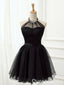 Gorgeous Halter Illusion Black A-line Graduation Party Short Homecoming Dress Formal Evening Party Dress, QB0837