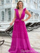 Hot Pink Plunging A-line Evening Gown Maxi Long Evening Party Prom Dresses ,WGP1176