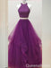 Grape Halter Two Pieces A-line Layer Fluffy Evening Gown Maxi Long Evening Party Prom Dresses ,WGP1073