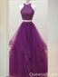 Grape Halter Two Pieces A-line Layer Fluffy Evening Gown Maxi Long Evening Party Prom Dresses ,WGP1073