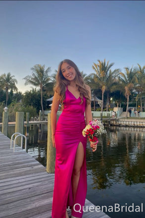 Elegant V Neck Mermaid Side Slit Long Party Dress Prom Dresses,WGP1731