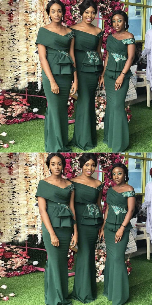 Mismatched Green Embroidery Mermaid Long Bridesmaid Dresses for Wedding Party, BDS0239