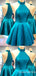 Halter Sleeveless A-line Graduation Party Short Homecoming Dresses with Pleats,QB0765