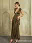 Sexy Stylish Back Design Olive Green Silk A-line Long Prom Dresses ,WGP1664