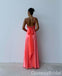 Stylish Watermelon Spaghetti Straps Satin Sheath Long Prom Dress Online ,WGP1688