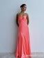 Stylish Watermelon Spaghetti Straps Satin Sheath Long Prom Dress Online ,WGP1688