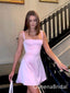 Elegant Light Pink Spaghetti Straps Simple Cheap Short A-Line Homecoming Dresses, QB0488