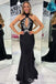 Stylish Halter Black Beaded Mermaid Long Party Dress Prom Dresses,WGP1732