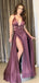 Sexy Side Slit A-line V Neck Maxi Long Prom Dresses Evening Gown,WGP549