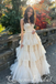 Ivory A-line Plunging Layer Evening Ball Gown Maxi Long Evening Party Prom Dresses ,WGP1075