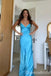 Blue V Neck Sheath Party Dress Long Prom Dresses to Impress ,WGP1474