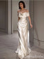 Elegant Ivory Off the Shoulder Satin Sheath Long Prom Dress Online ,WGP1670