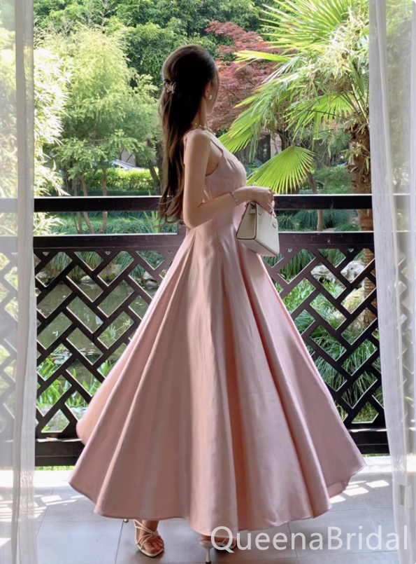 Elegant Light Pink Satin A-line Long Prom Dresses Online ,WGP1668