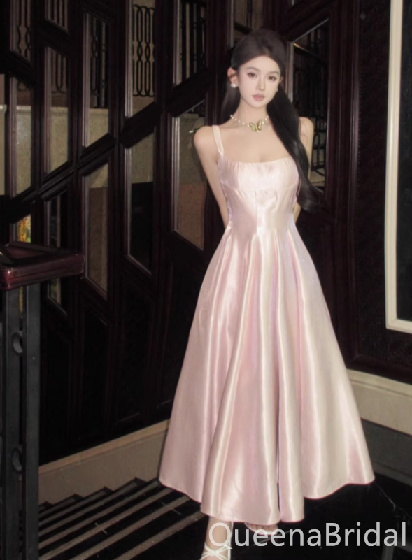 Elegant Light Pink Satin A-line Long Prom Dresses Online ,WGP1668