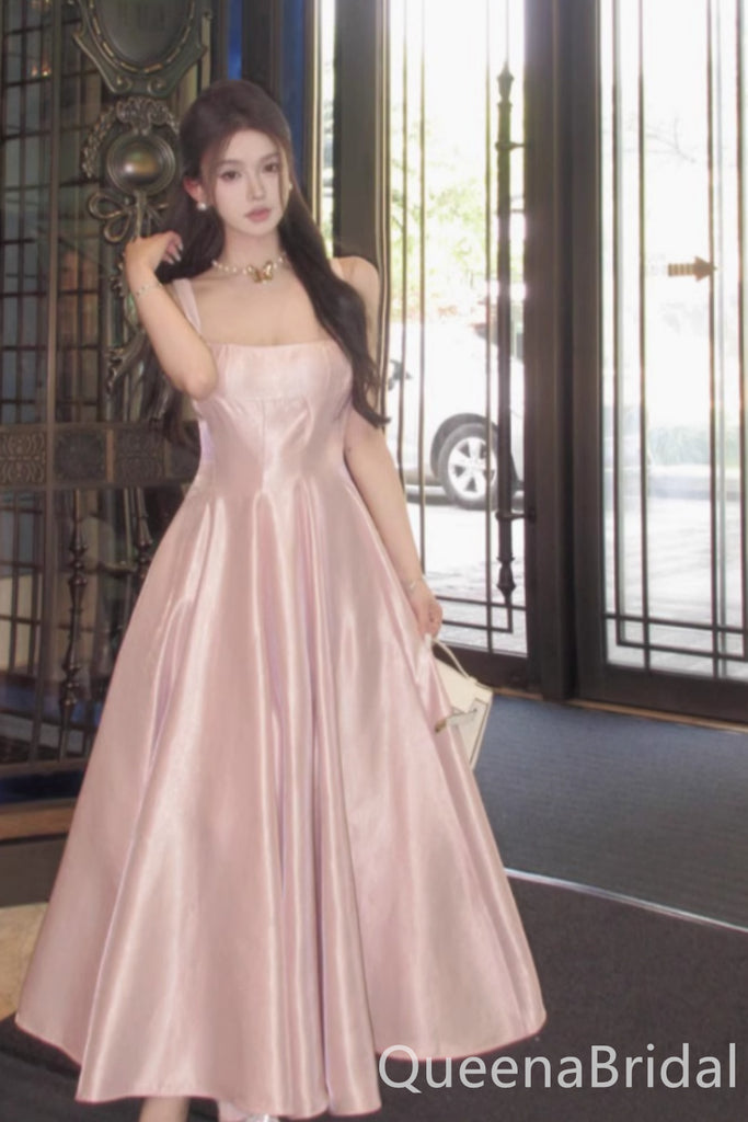 Elegant Light Pink Satin A-line Long Prom Dresses Online ,WGP1668