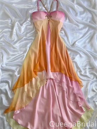 Stylish Beaded A-line Chiffon High low Long Prom Dress to Impress ,WGP1691