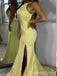 Sexy Yellow Side Slit Open Back Yellow Evening Gown Long Prom Dresses ,WGP660