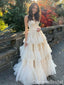 Ivory A-line Plunging Layer Evening Ball Gown Maxi Long Evening Party Prom Dresses ,WGP1075