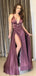 Sexy Side Slit A-line V Neck Maxi Long Prom Dresses Evening Gown,WGP549