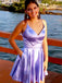 Elegant Purple V Neck Spaghetti Straps A-Line Cheap Simple Short Homecoming Dresses, QB0436